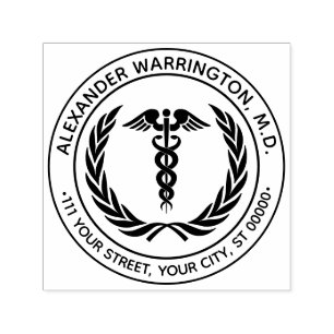 Carimbo Auto Entintado Médico Caduceu #1LR Coroa Nome Endereço