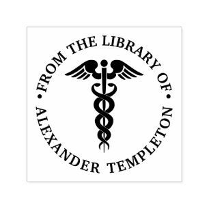 Carimbo Auto Entintado Médico Caduceu “Da biblioteca de”