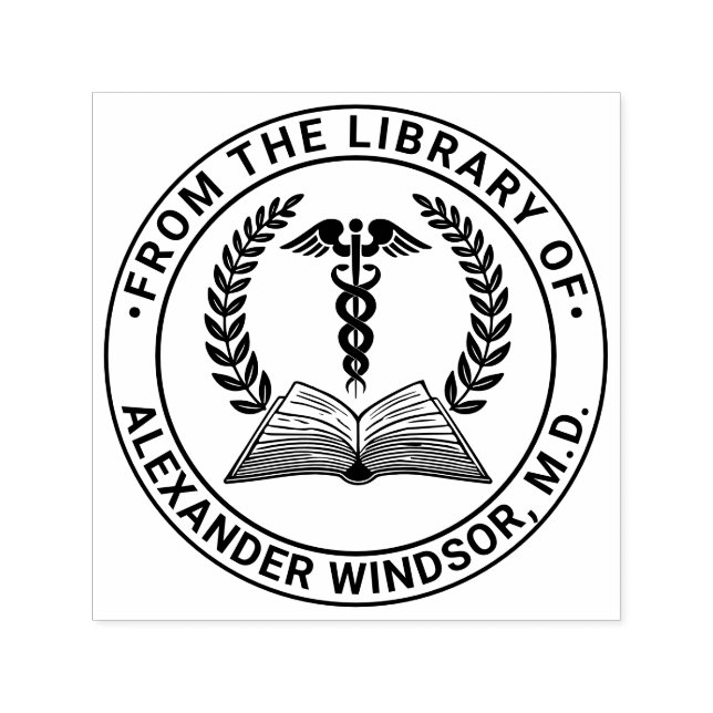 Carimbo Auto Entintado Médico Médico Caduceus #1LR Nome do Livro (Design)