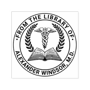 Carimbo Auto Entintado Médico Médico Caduceus 2LR Nome do Livro