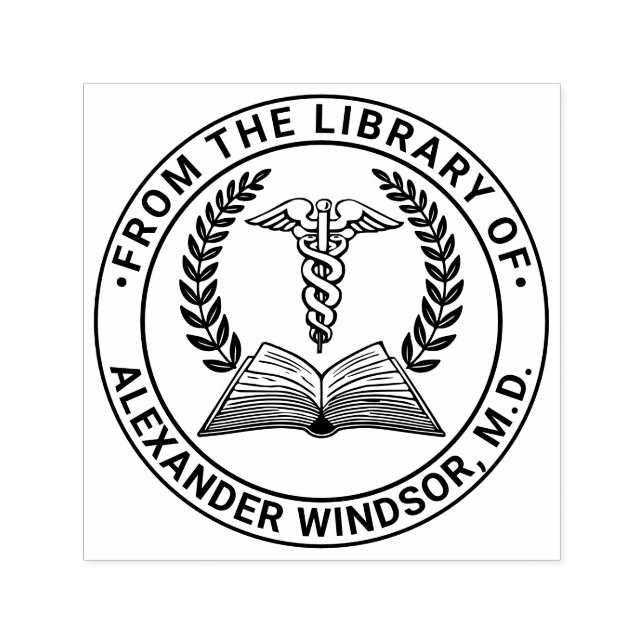 Carimbo Auto Entintado Médico Médico Caduceus 2LR Nome do Livro (Design)