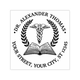 Carimbo Auto Entintado Médico Médico Caduceus 2LR Nome do Livro