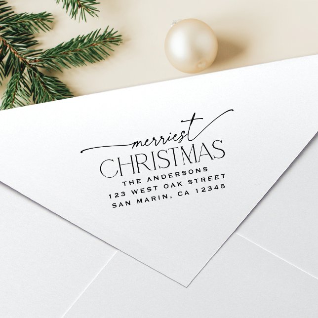 Carimbo Auto Entintado Merriest Christmas Elegant Holiday Return Address (Criador carregado)