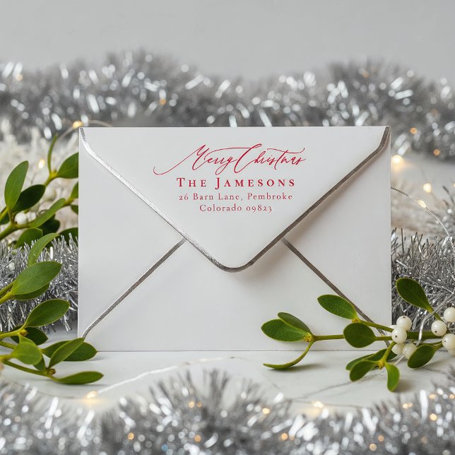 Carimbo Auto Entintado MERRISTMAS Red Family Name Endereço de devolução (Criador carregado)