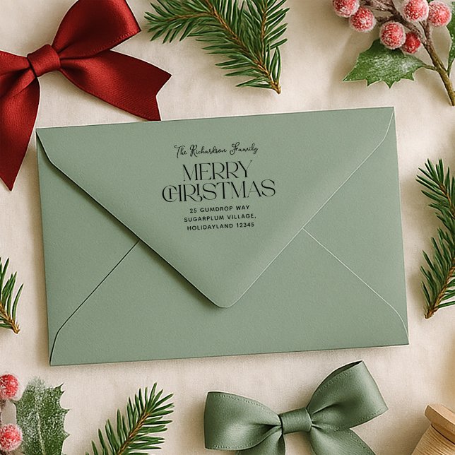 Carimbo Auto Entintado Merry Christmas Family Return Address (Criador carregado)