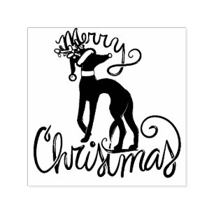 Carimbo Auto Entintado Merry Christmas Greyhound Reindeer Rubber Stamp