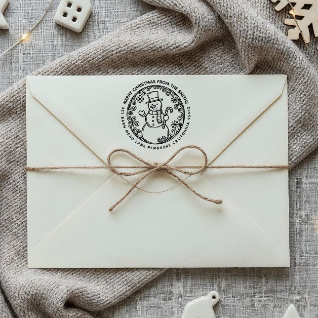 Carimbo Auto Entintado MERRY CHRISTMAS Snowman Family Name Endereço de de (Criador carregado)