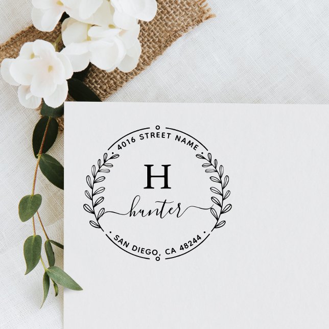 Carimbo Auto Entintado Mínimo do Monograma Elegante de Endereço de Retorn (Criador carregado)