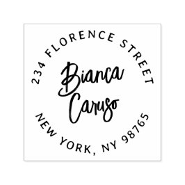 Carimbo Auto Entintado Modern Script Lettering Name Round Return Address