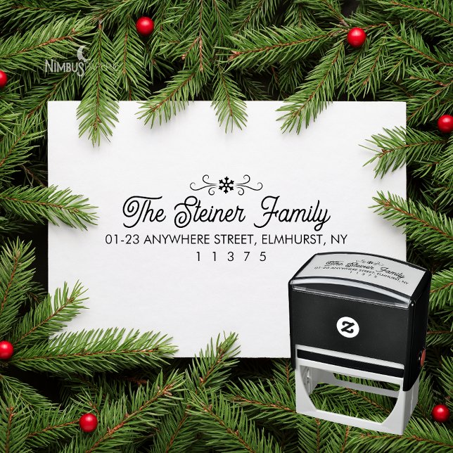 Carimbo Auto Entintado Modern Snowflake Winter Family Rubber Stamp (Criador carregado)