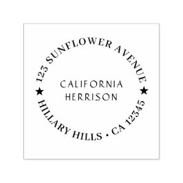 Carimbo Auto Entintado Modern Star | Script Round Return Address Design