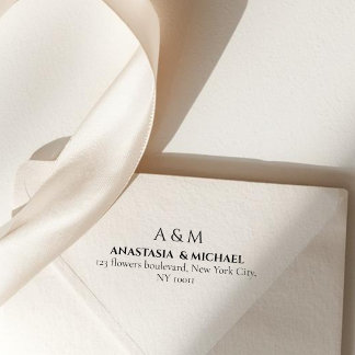 Carimbo Auto Entintado Modern white black minimal wedding return adress