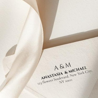 Carimbo Auto Entintado Modern white black minimal wedding return adress