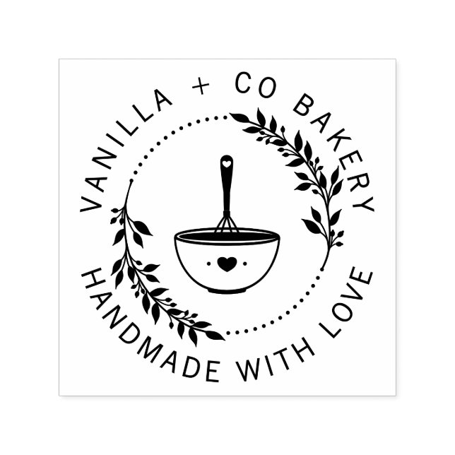 Carimbo Auto Entintado Moderno Fabricado À Mão Com O Amor Whisk Bakery Bu (Design)