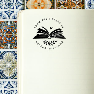 Carimbo Auto Entintado Moderno Selo de Livro Elegante e Redondo Bibliotec