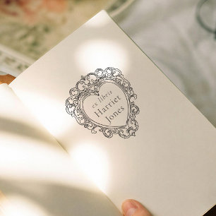 Carimbo Auto Entintado Moldura Antiga Ornata Coração Ex Libris Livro