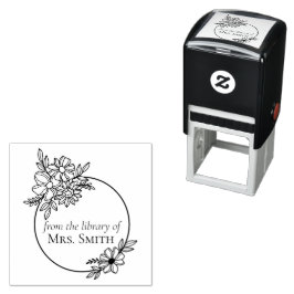 Carimbo Auto Entintado Moldura Floral Da Biblioteca De