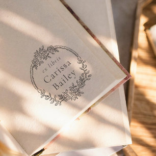 Carimbo Auto Entintado Moldura Floral Elegante e Ornata Ex Libris Moderno