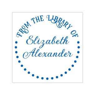 Carimbo Auto Entintado Moldura Redonda Pontilhada “Da Biblioteca de” Nome