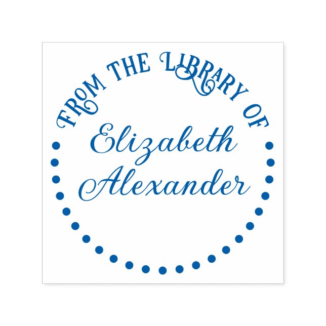 Carimbo Auto Entintado Moldura Redonda Pontilhada “Da Biblioteca de” Nome (Design)