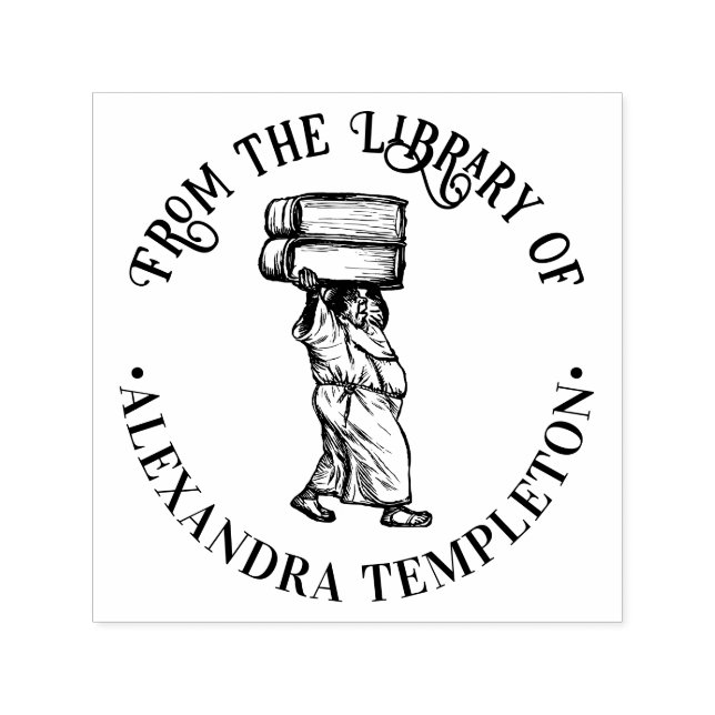 Carimbo Auto Entintado Monge Antigo Carregando Livros Enormes Nome da Bib (Design)