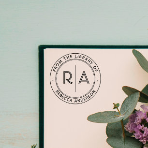 Carimbo Auto Entintado Monograma Aberto Mínimo Moderno da Biblioteca de