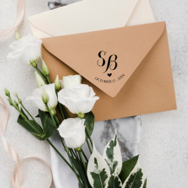 Carimbo Auto Entintado Monograma Bonito, Coração e Data de Casamento