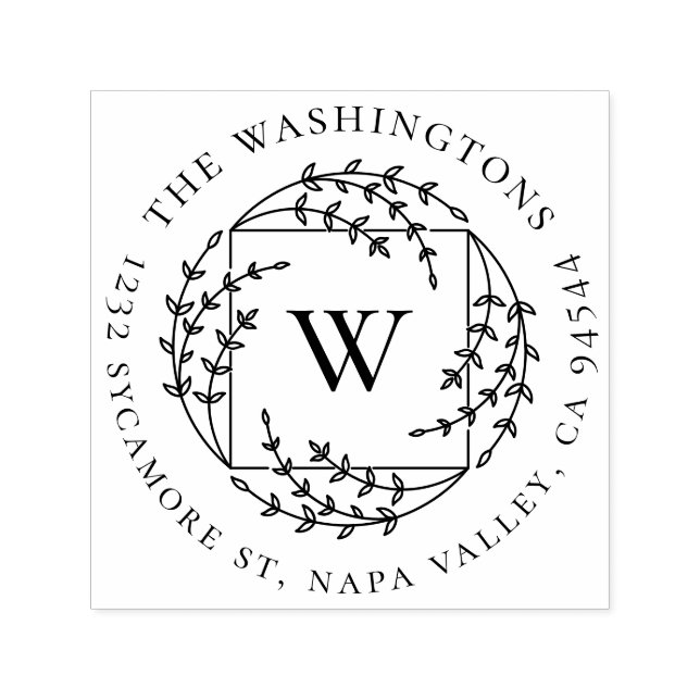 Carimbo Auto Entintado Monograma Botânico Elegante | Endereço para devolu (Design)