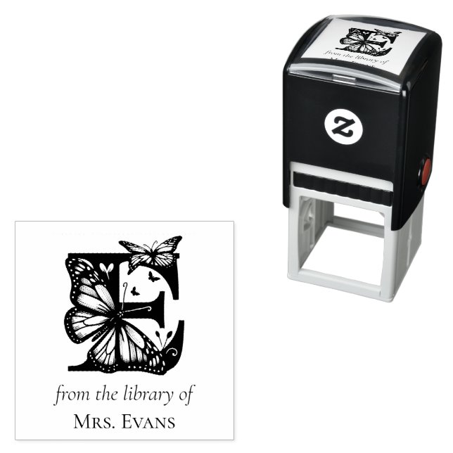 Carimbo Auto Entintado Monograma de Borboleta da Letra E Da Biblioteca De (In Situ)