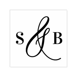 Carimbo Auto Entintado Monograma de Casamento com Ampersand em Caligrafia