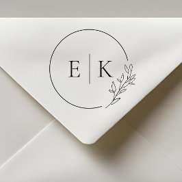 Carimbo Auto Entintado Monograma de Casamento de Folhagem Moderna