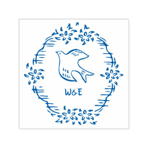 Carimbo Auto Entintado Monograma de Casamento de Portas de Flor Vintage