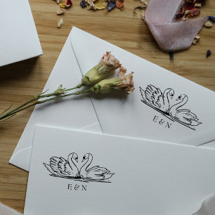 Carimbo Auto Entintado Monograma de Casamento do Casal Swan Elegante