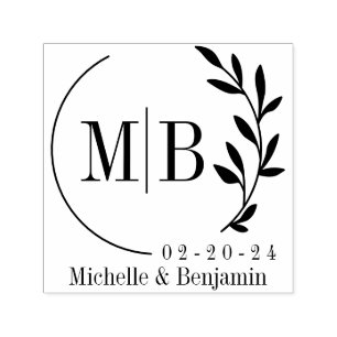 Carimbo Auto Entintado Monograma de folha moderna com Data e Nome