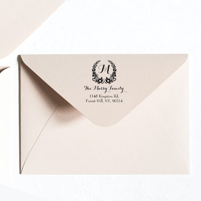 Carimbo Auto Entintado Monograma de Grinalda Floral Boêmia Personalizado (Criador carregado)