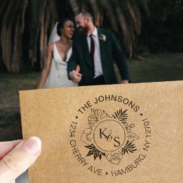 Carimbo Auto Entintado Monograma de Letra Tropical de Letra de Script Ele