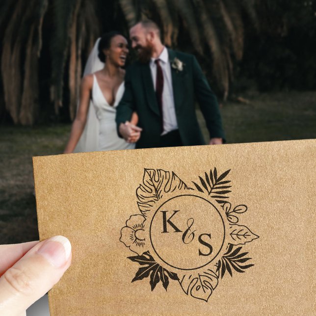 Carimbo Auto Entintado Monograma de Letra Tropical de Letra de Script Ele (Criador carregado)