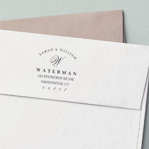 Carimbo Auto Entintado Monograma de Script Elegante Endereço de devoluç