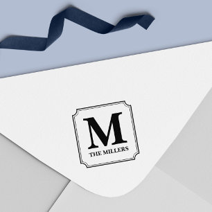 Carimbo Auto Entintado Monograma do Nome da Família Clássica Moderna