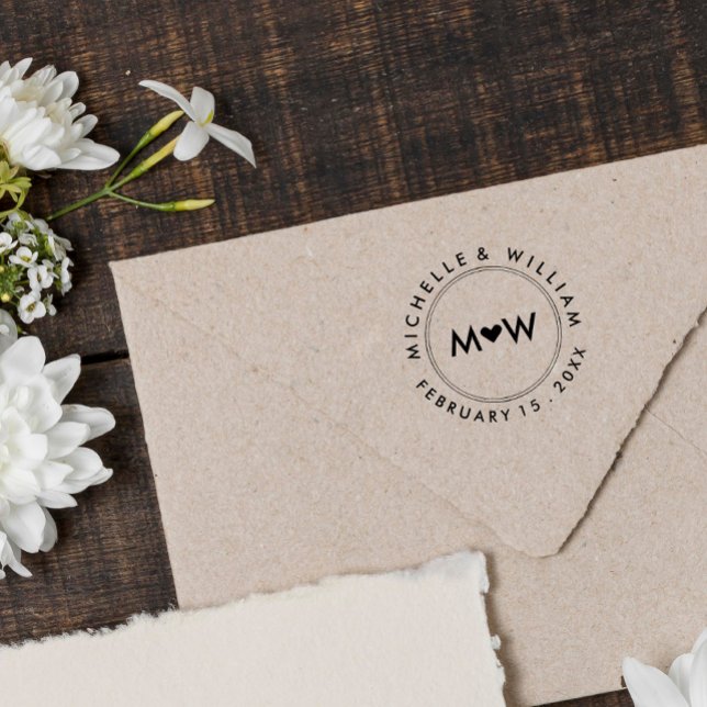 Carimbo Auto Entintado Monograma e Coração | Casamento (Criador carregado)