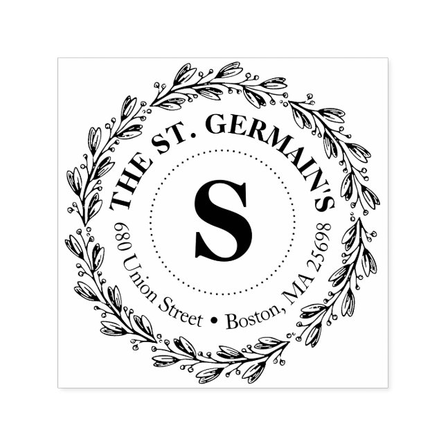 Carimbo Auto Entintado Monograma Elegante com Nome e Endereço (Design)