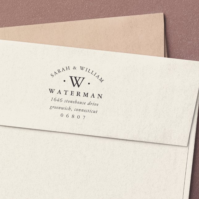 Carimbo Auto Entintado Monograma Elegante | Endereço de devolução (Criador carregado)