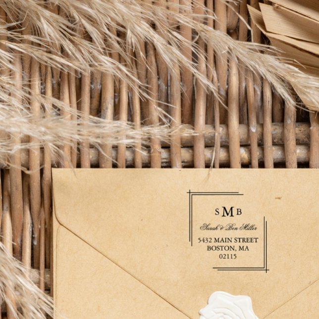 Carimbo Auto Entintado Monograma Elegante - Nomes e Endereços Personaliza (Criador carregado)