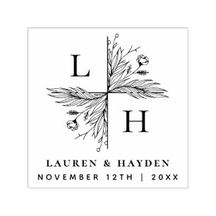 Carimbo Auto Entintado Monograma Floral Elegante Guardar A Data De Casa