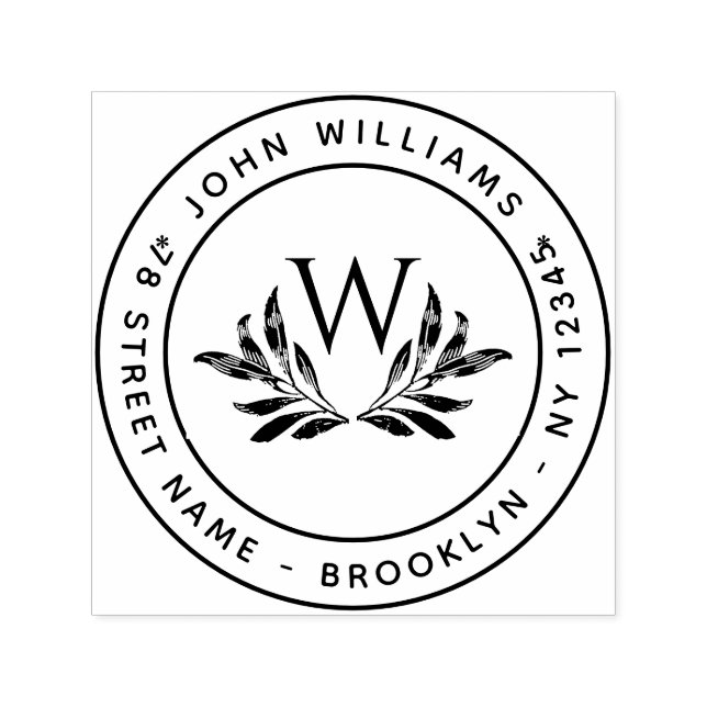 Carimbo Auto Entintado Monograma & Folhas Inicial do Endereço de Devoluçã (Design)