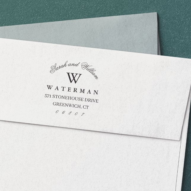 Carimbo Auto Entintado Monograma formal | Endereço de devolução (Criador carregado)