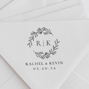 Carimbo Auto Entintado Monograma Inicial de Casamento de Wreath Elegante