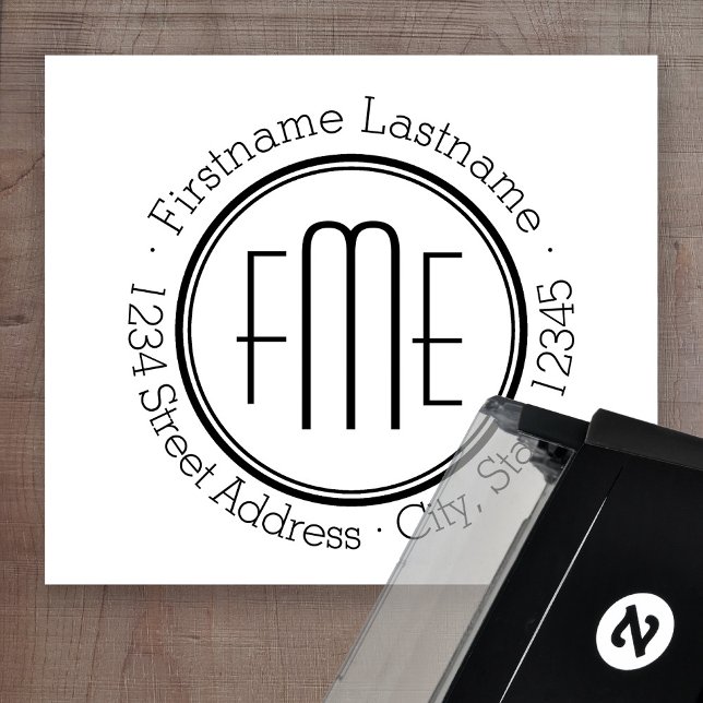 Carimbo Auto Entintado Monograma triplo fino com nome e endereço de devol (Criador carregado)