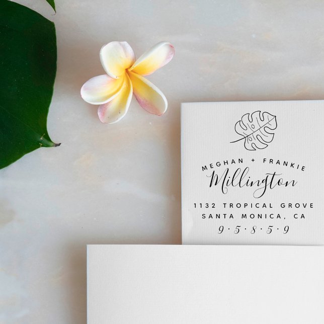 Carimbo Auto Entintado Monstera tropical | Endereço para devolução de Cas (Criador carregado)