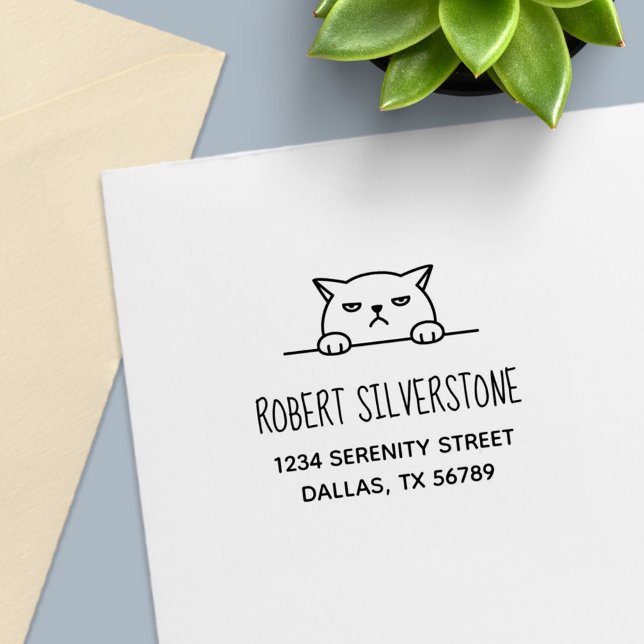 Carimbo Auto Entintado Moody Cat Irritado Fazendo Pequim acima do Endereç (Criador carregado)